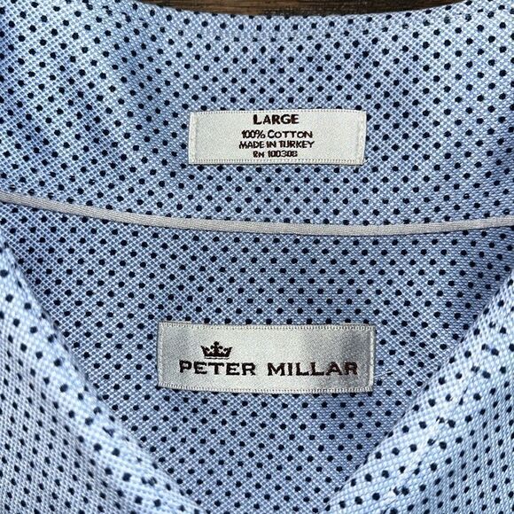 Peter Millar Men’s Soft Cotton Long Sleeve polka dot diamond Button Down Shirt-L - Picture 2 of 4